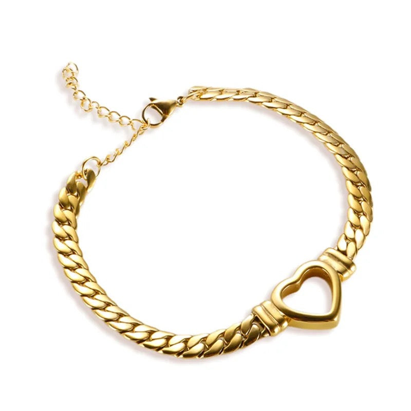 Cuban Chain Stainless Steel Heart Bracelet
