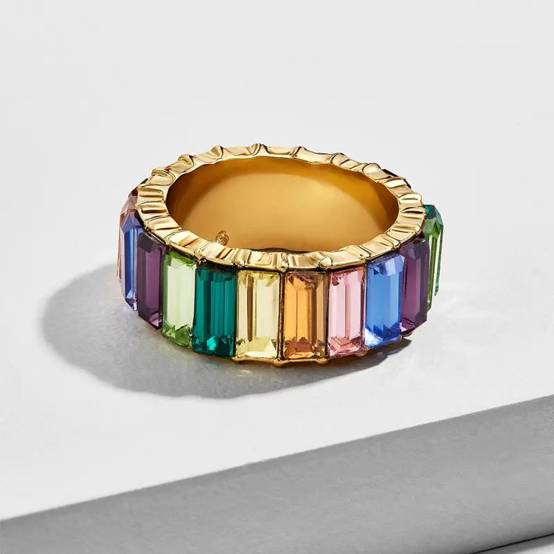 Colored Stone Cocktail Gold Plated Ring