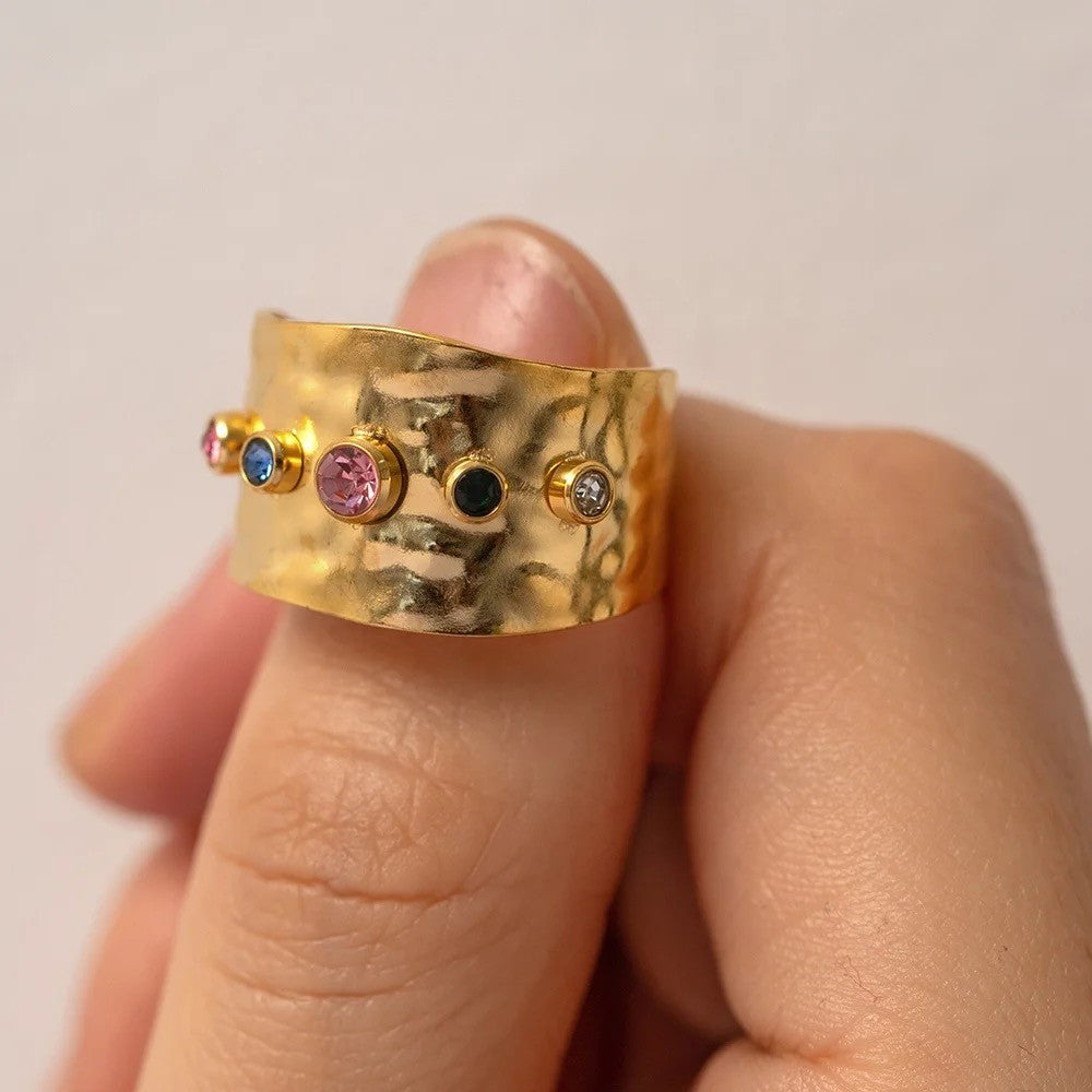 Colorful Minimalist Zircon 18K Gold Plated Ring