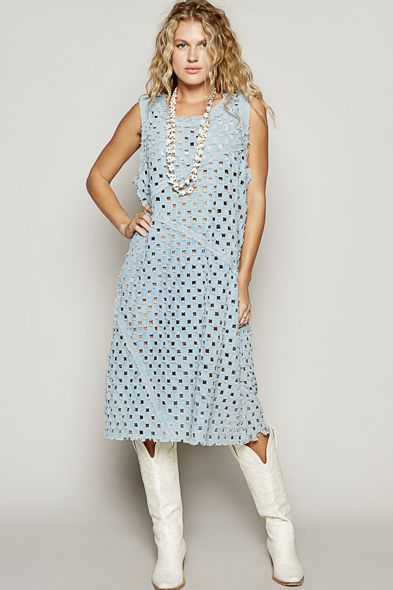 POL Vintage Wash Sleeveless Cotton Twill Dress - Oversize