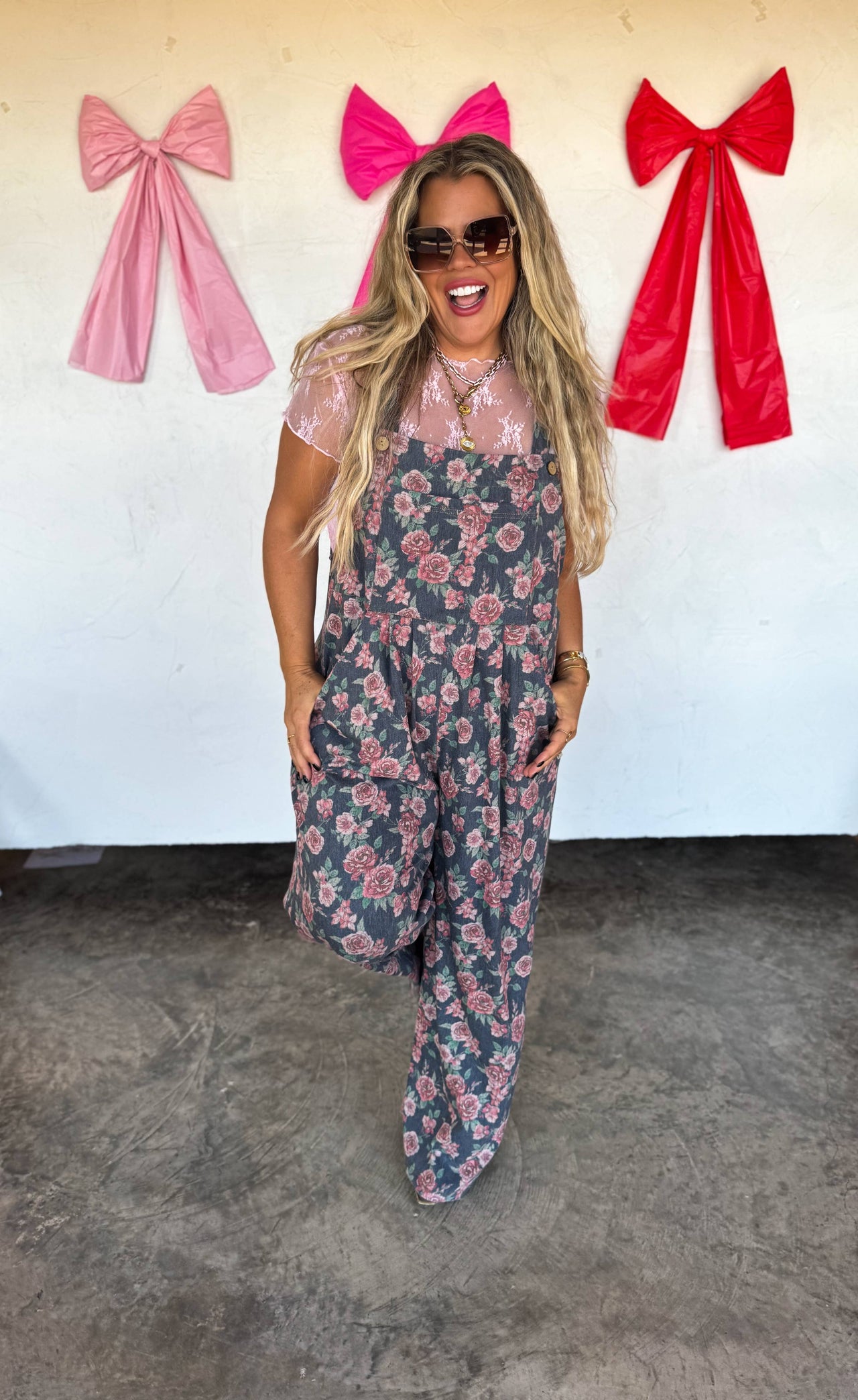Floral Stretchy Denim Overalls/Jumpsuit