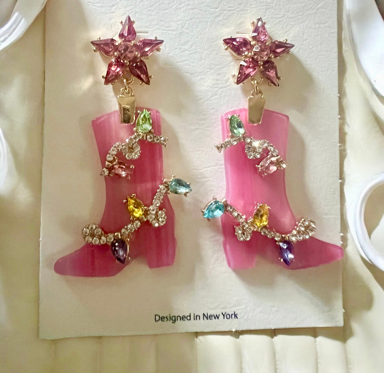 Cowboy Boots Earrings with Rhinestones