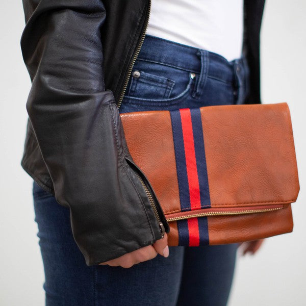 Fold Over Clutch - Blue/Red Stripe