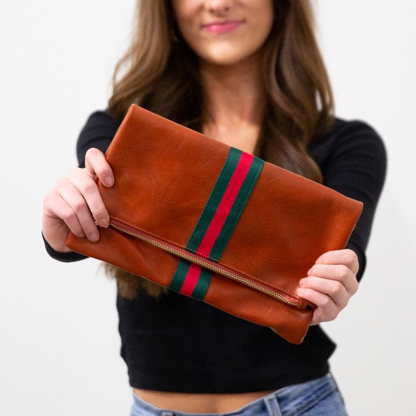 Fold Over Clutch - Green/Red Stripe