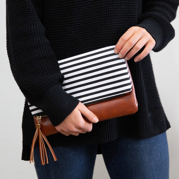 Striped Fold Over Clutch