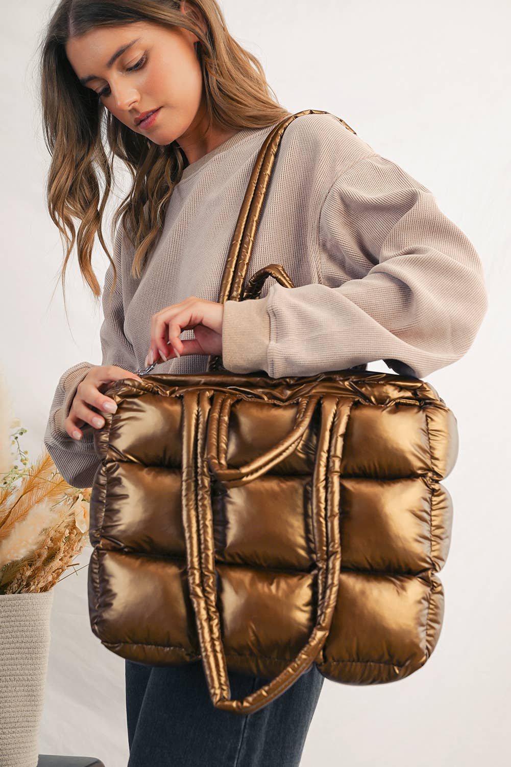 Large Capacity Quilted Puffer Tote Bag | One Size