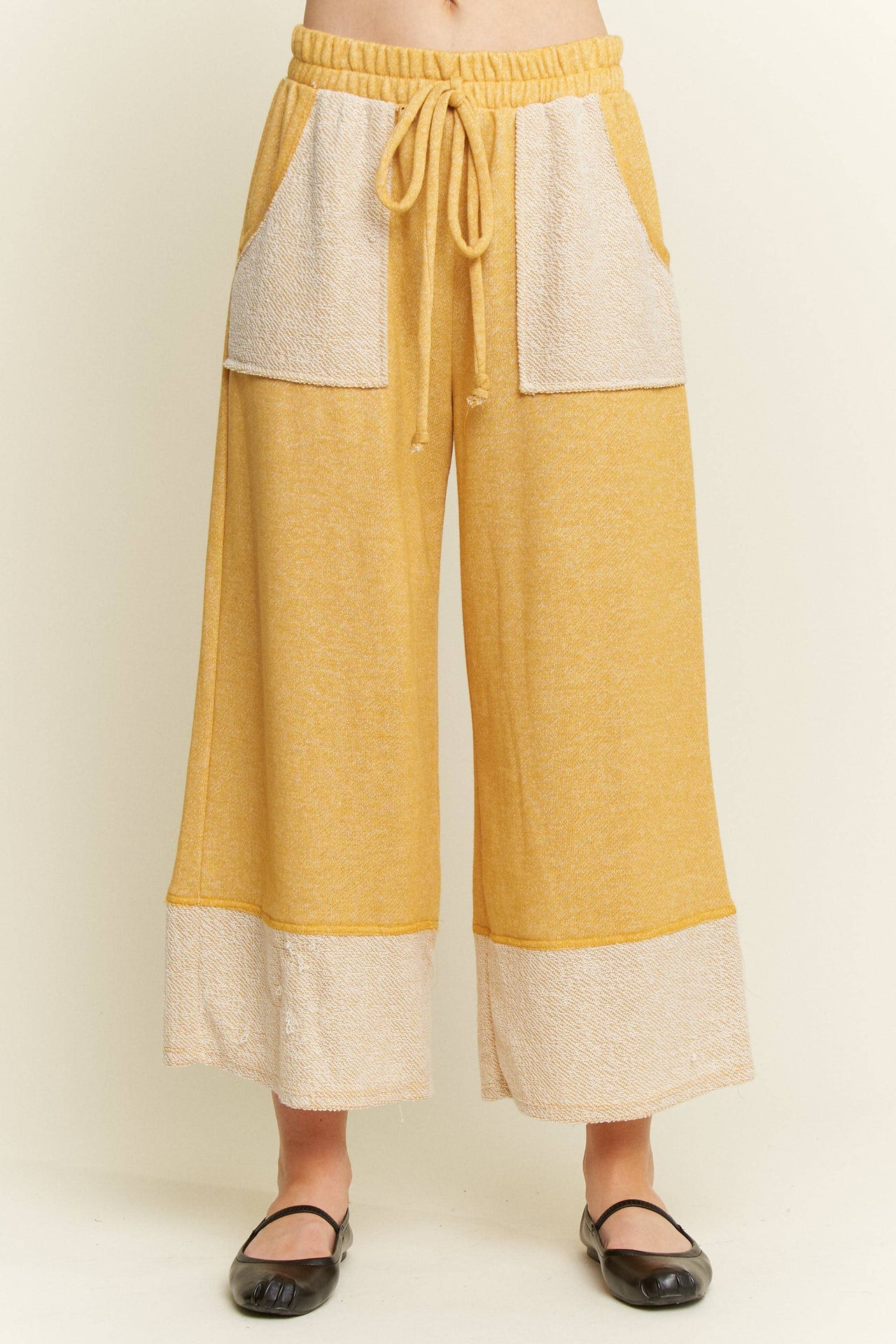 Loop Terry Washed Elastic Waist Wide Pants w/Reverse Border