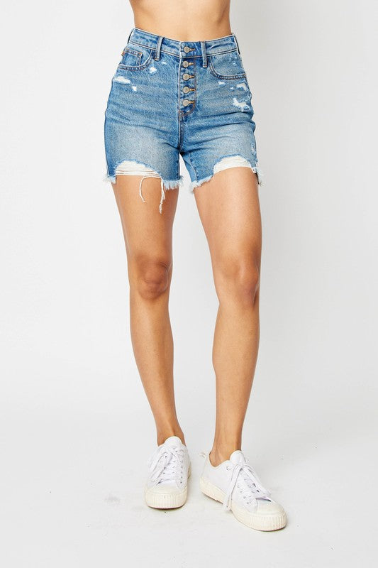 Judy Blue High Waist Button Fly Cut Off Shorts-FINAL SALE