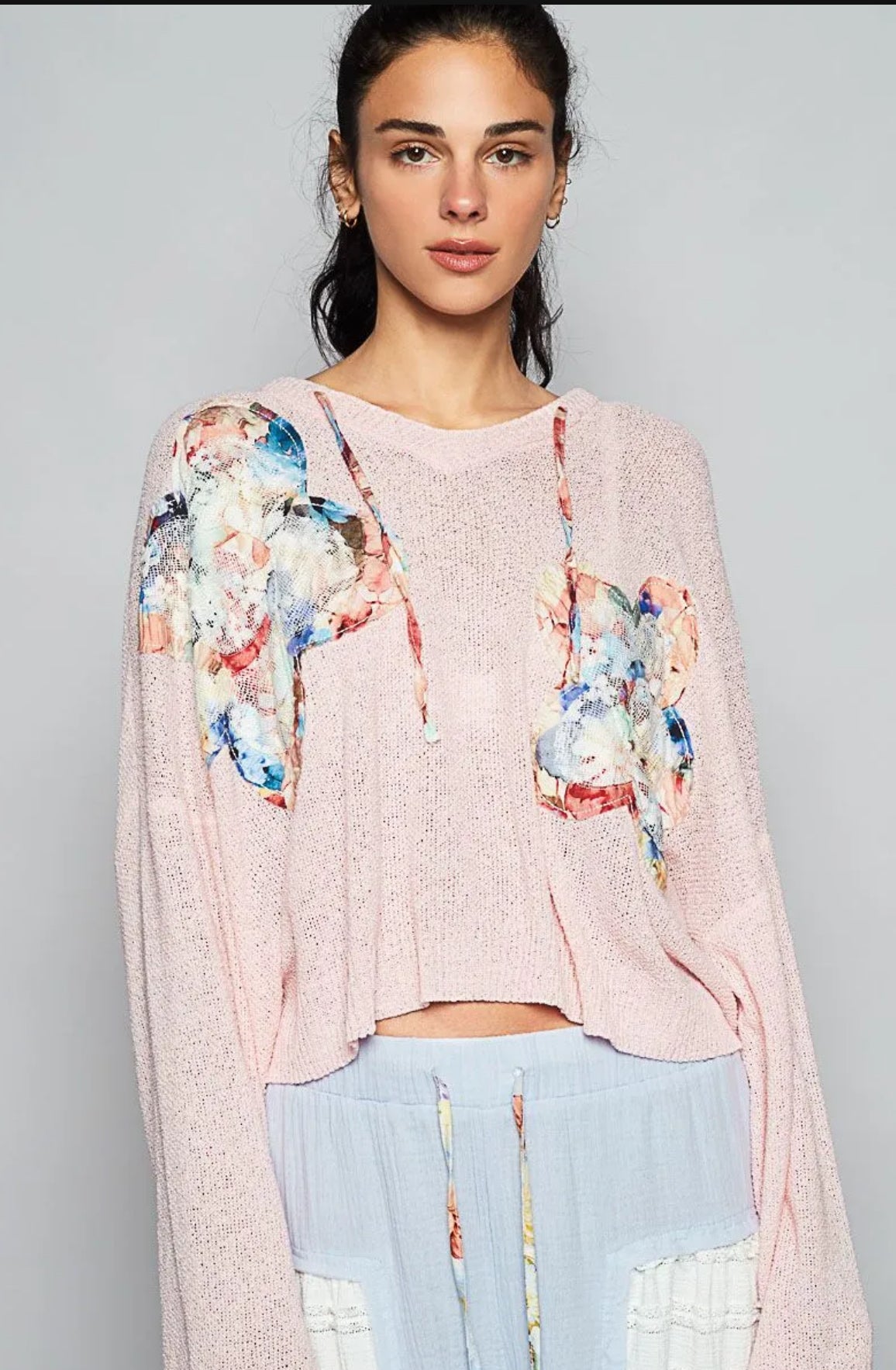 POL Flower Patch Light Pink Hoodie Top