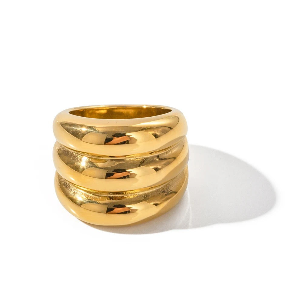 Chunky Triple Layered 18K Gold Plated Ring