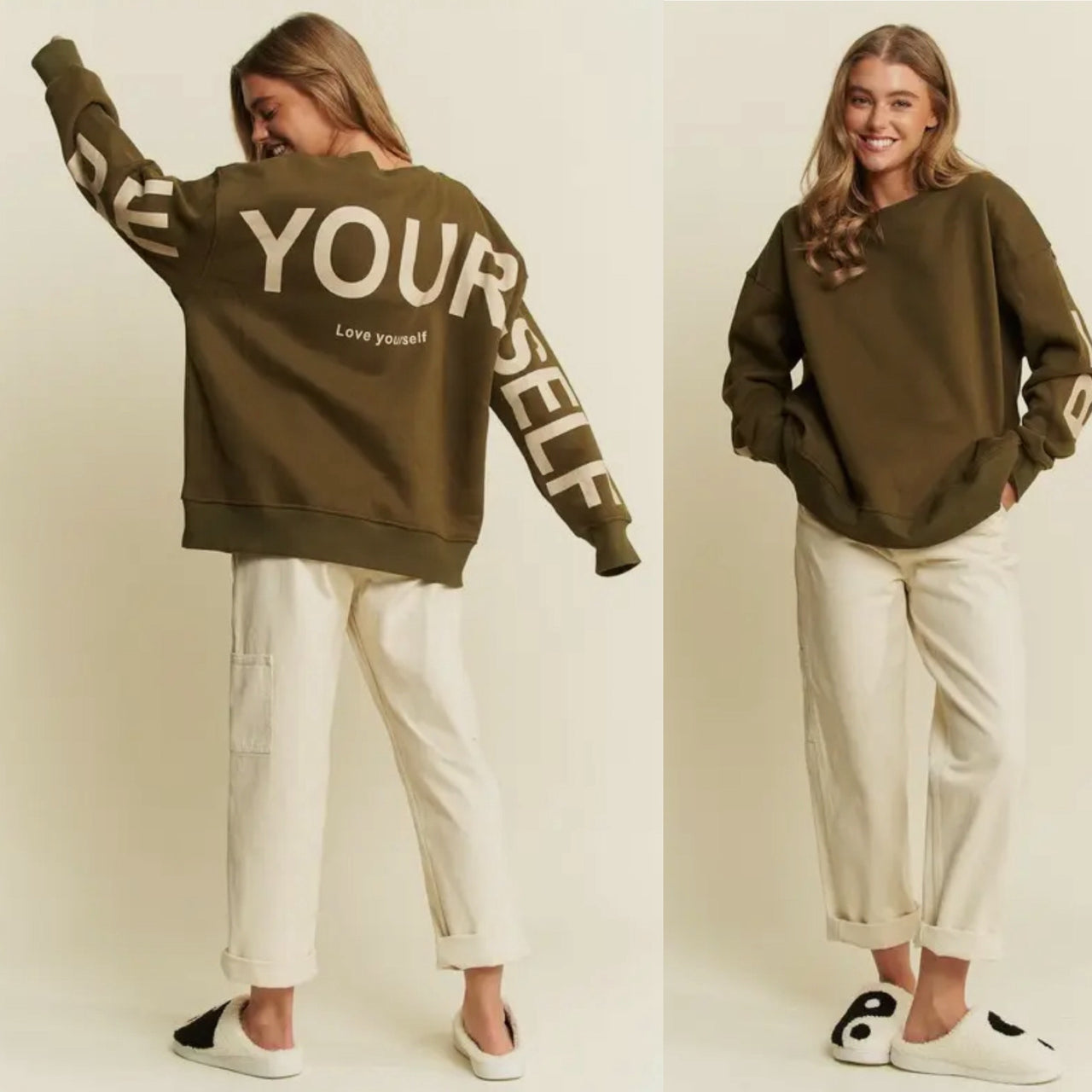 Plus Be Yourself Oversized Sweatshirt Olive