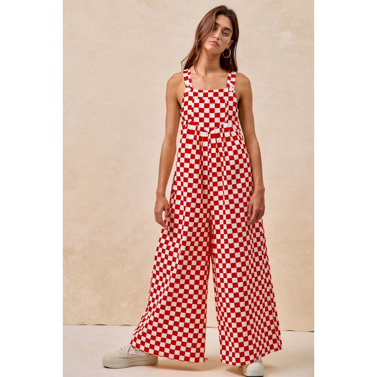 Game-day Theme Checkered Printed Overall With Pleats