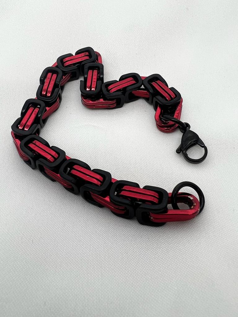 Black & Red Two Tone Steel Link Stainless Steel Bracelet