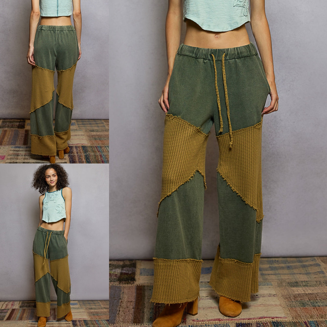 POL Elastic Waist Knit Wear Patch Relaxed Pants
