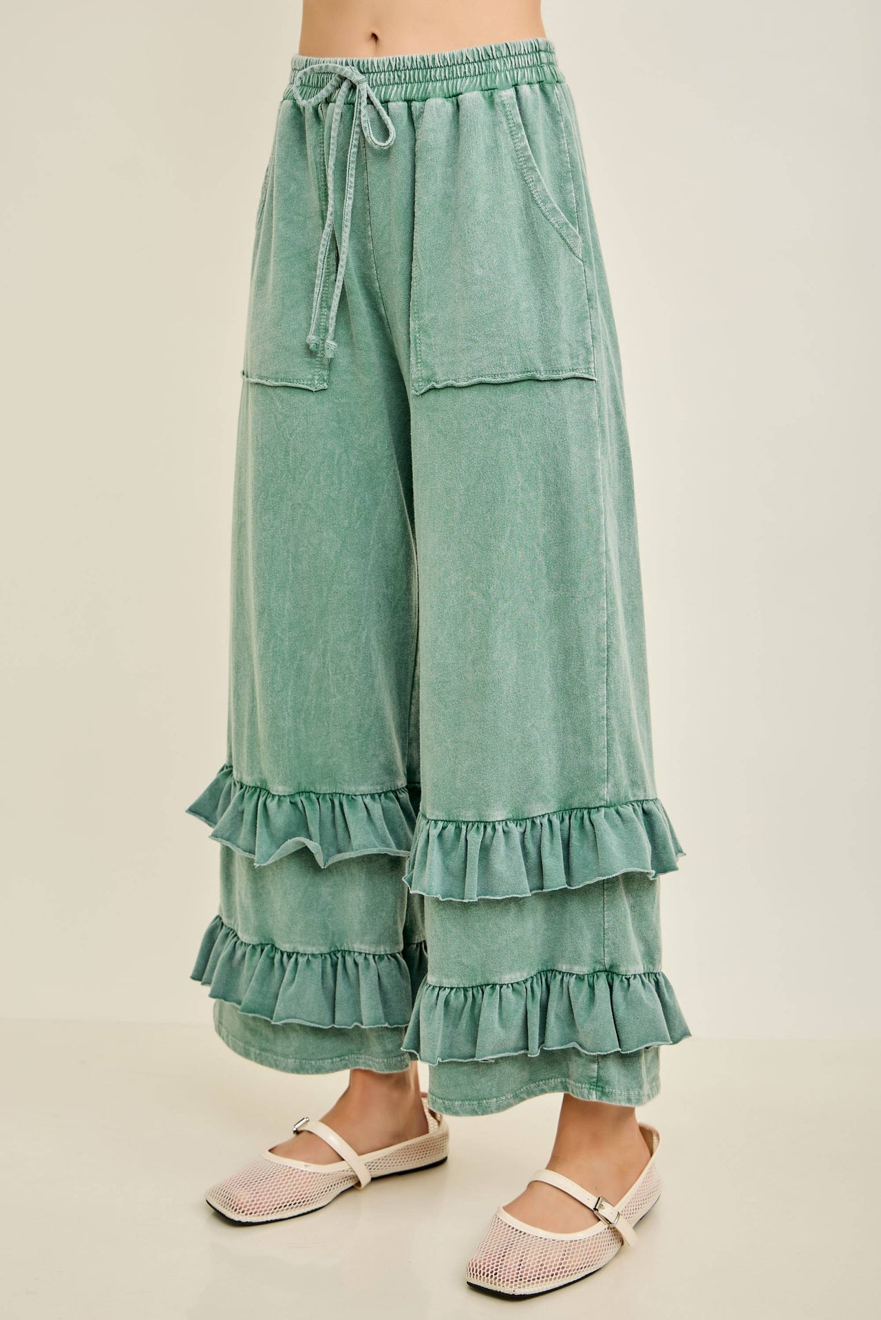Mineral Washed Double Ruffle Boho Princess Pants