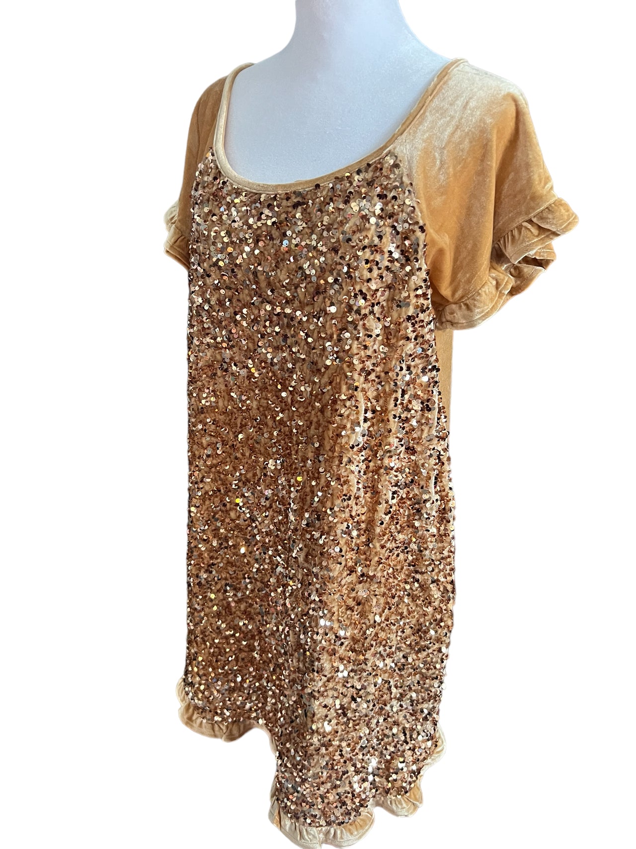 Gold Sequins & Velvet Evening Short Dress-FINAL SALE