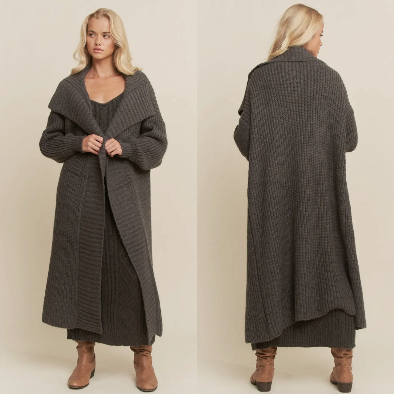 Ribbed Texture Cardigan with Matching Sweater Dress