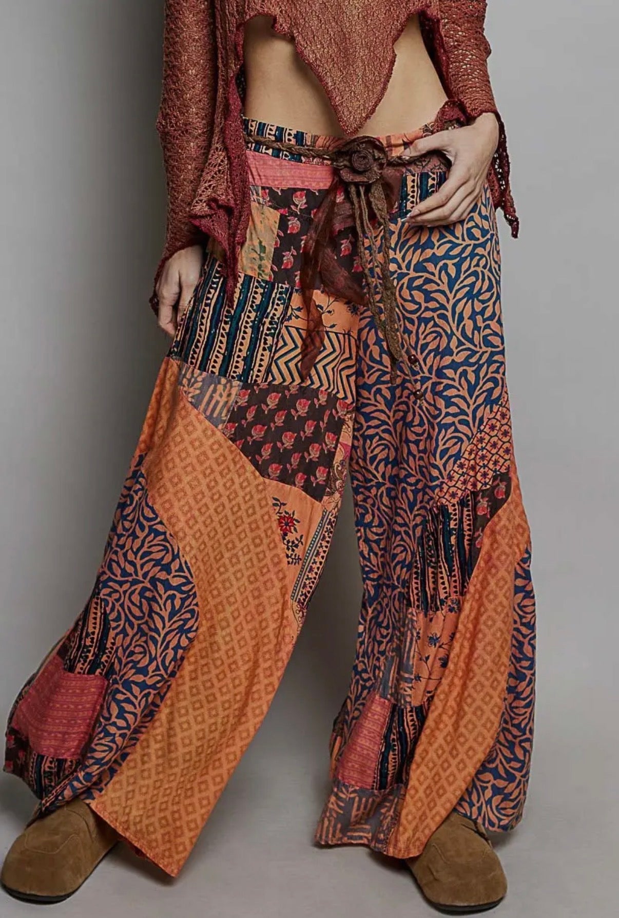 POL Vintage Patchwork Wide Leg Pants w/Pockets