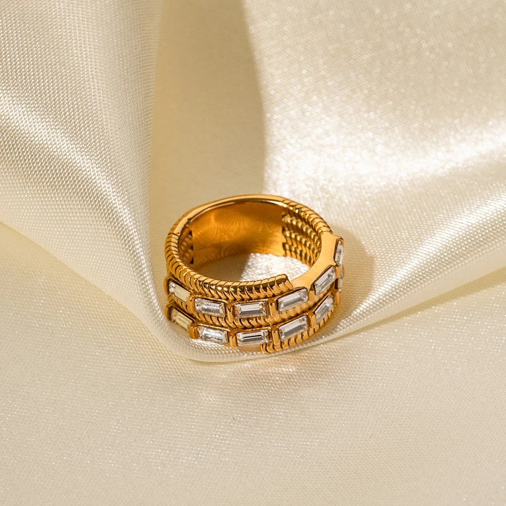 Layered Cubic Zirconia 18K Gold Plated Ring