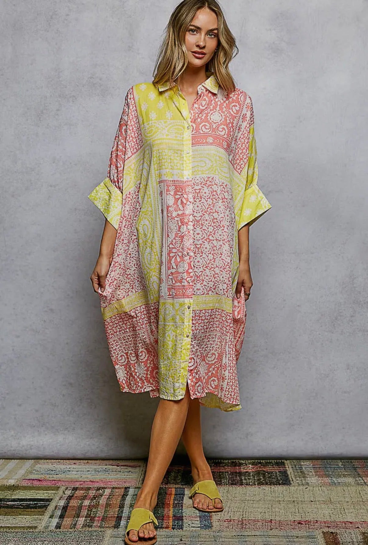 POL Half Sleeve Printed Oversized Shirt Dress-Fits up to XXL