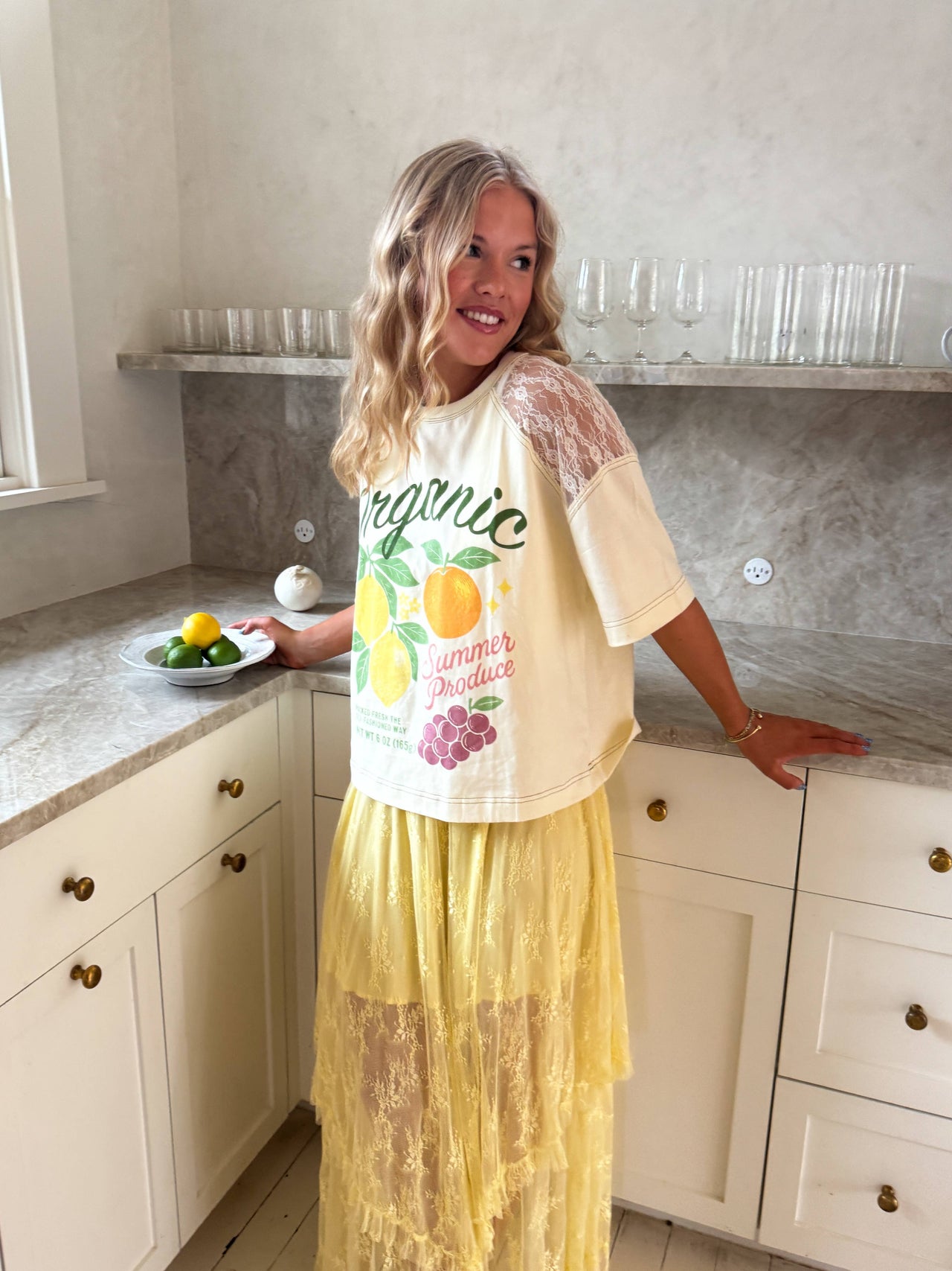 Farm Style Tee with Lace Shoulders