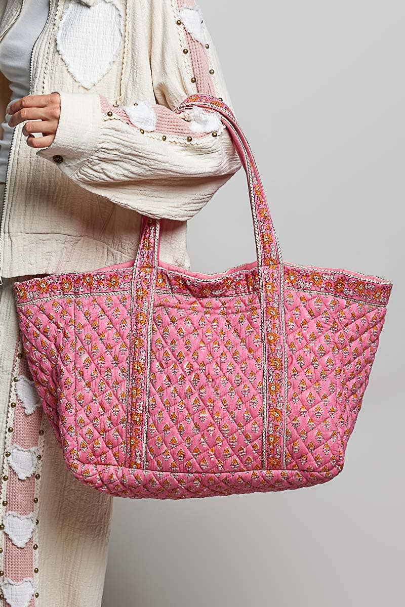 Bohemian Roomy Fit Floral Print Woven Tote Bag