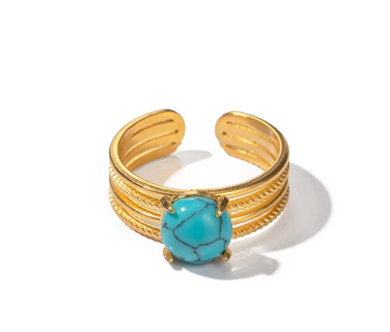 Turquoise Stone 18K Gold Plated Open Ring