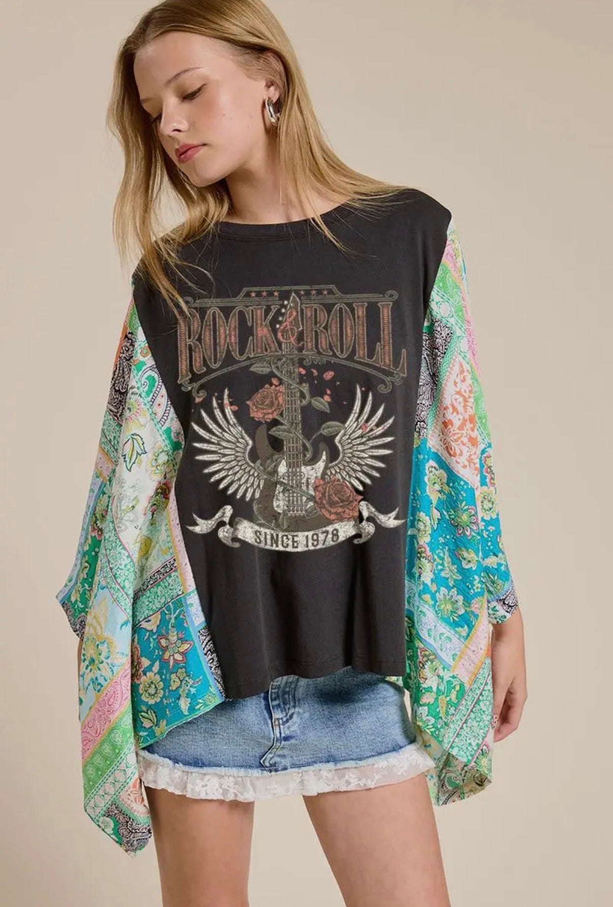 Rock n Roll Vintage Graphic Sheer Sleeve Top