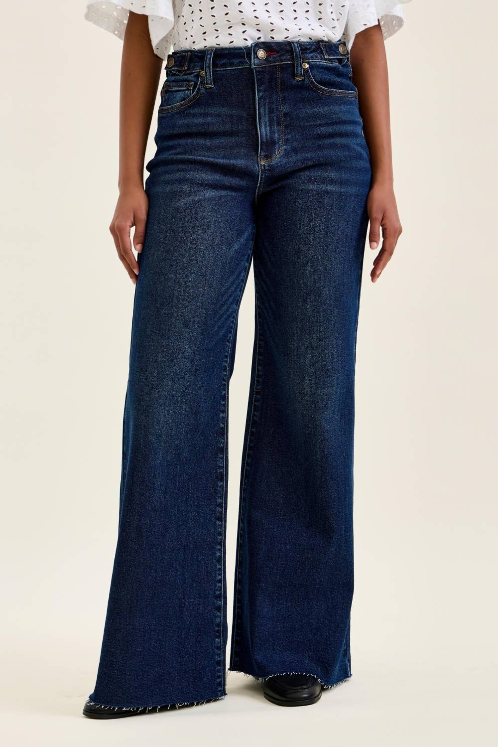 High Waist Retro Wide w/ Adjustable Waist Band Tabs + Raw Hem