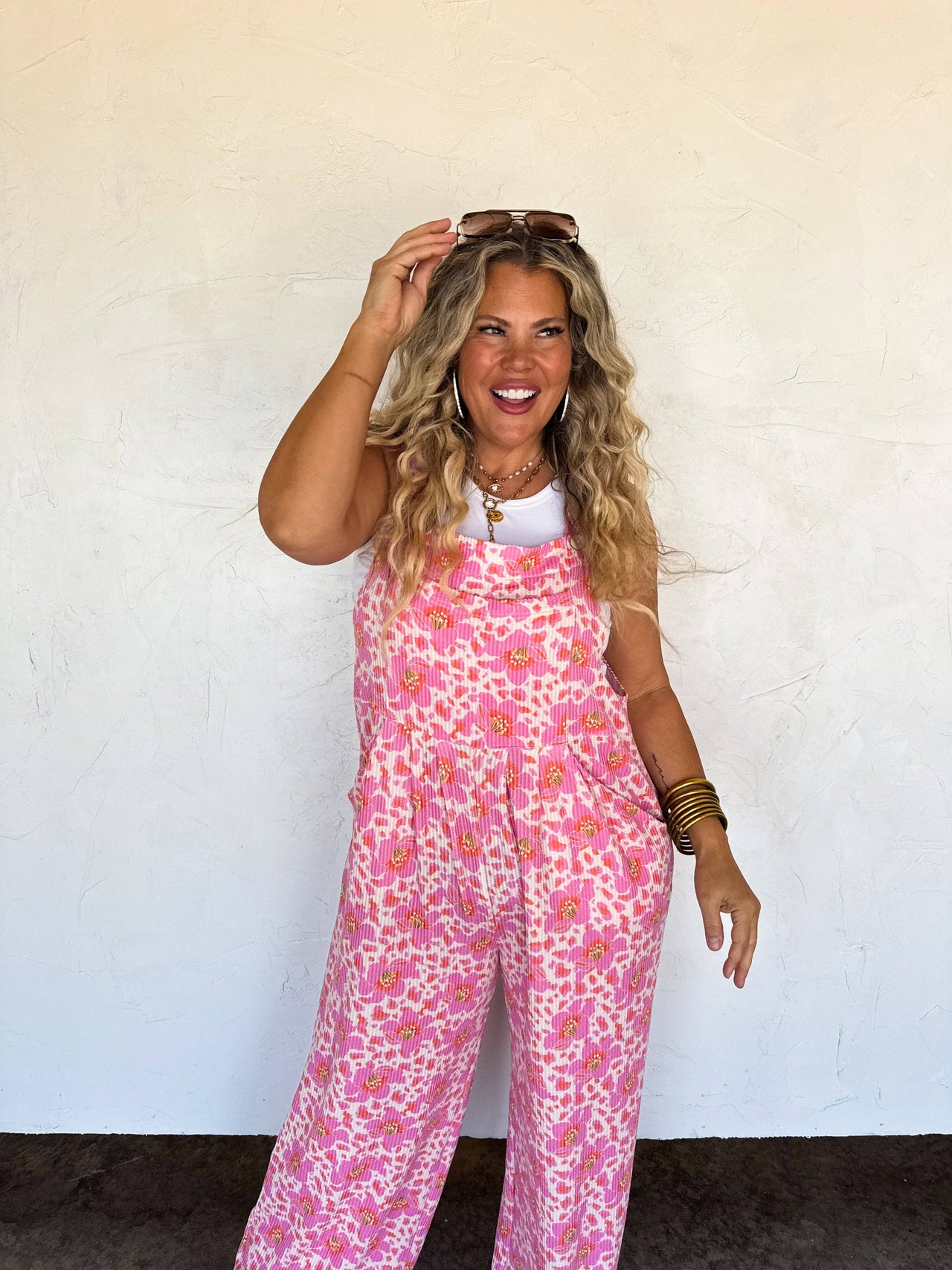 Floral Ribbed Stretchy Overalls/Jumpsuit