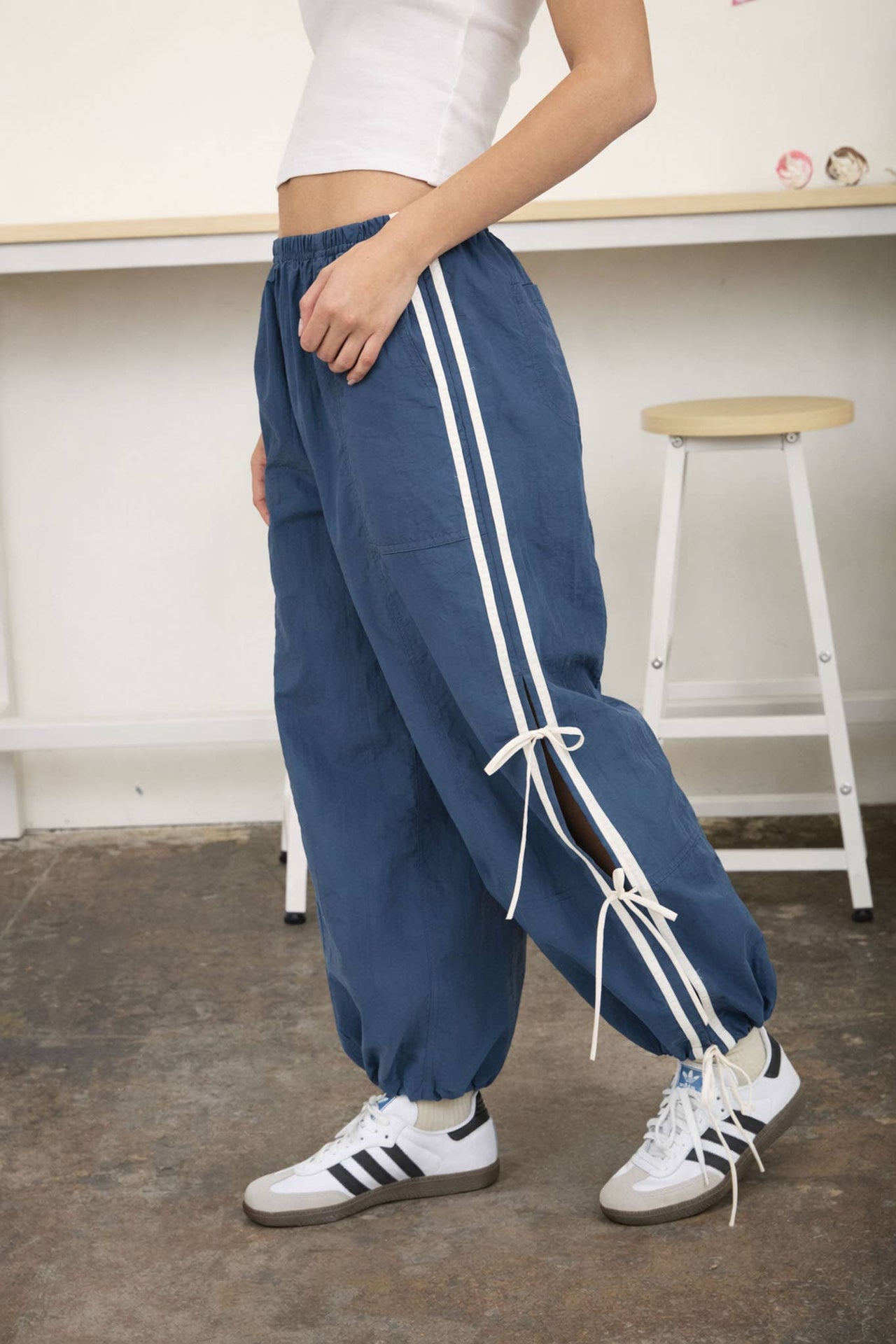 Side Stripe Cut Out Tie Strap Track Joggers