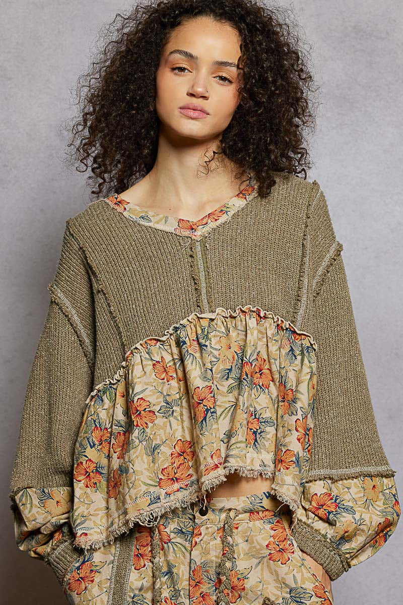 POL Oversize Exposed Seam Floral Border Top