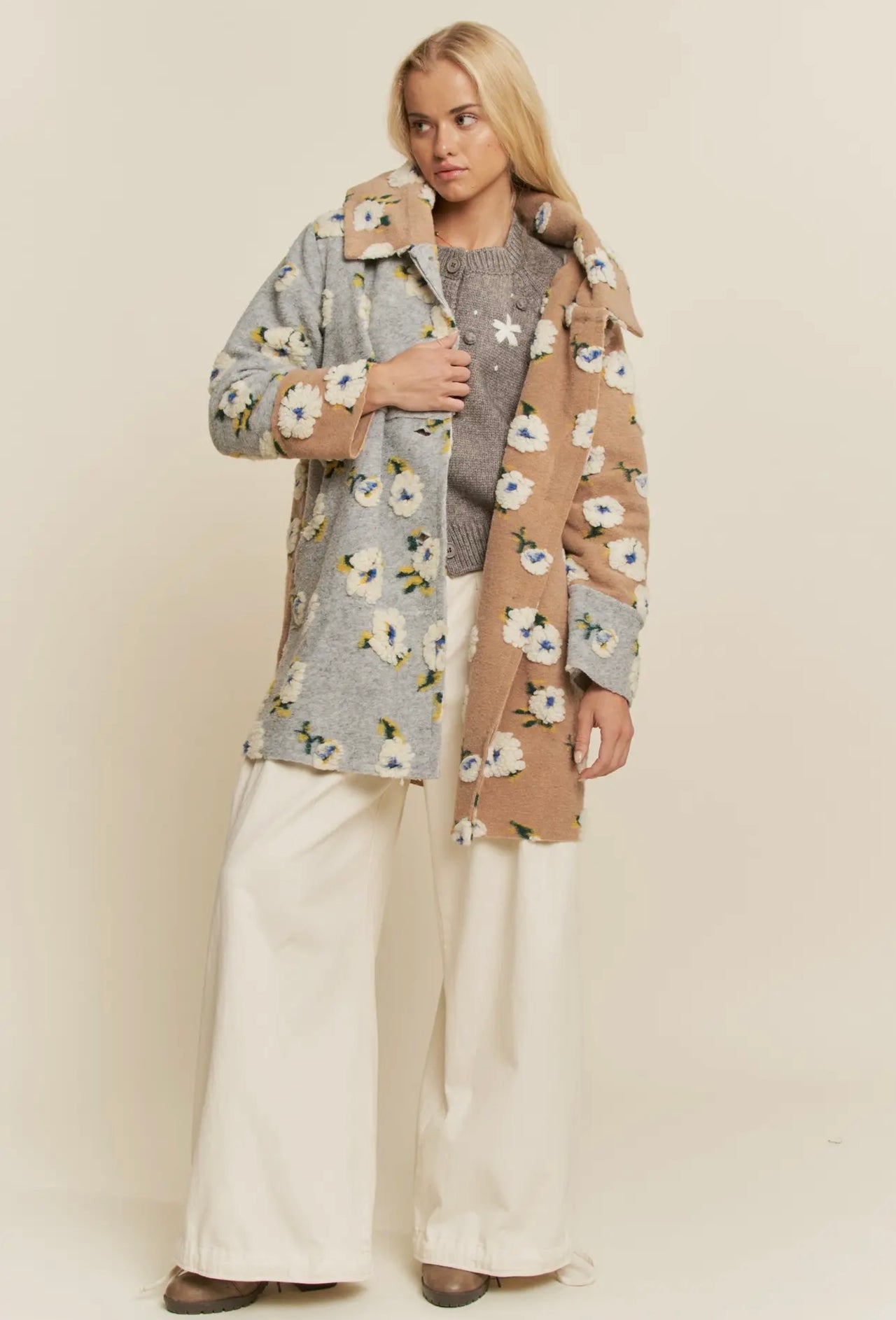Two Tone Garden Floral Jacket with Hoodie