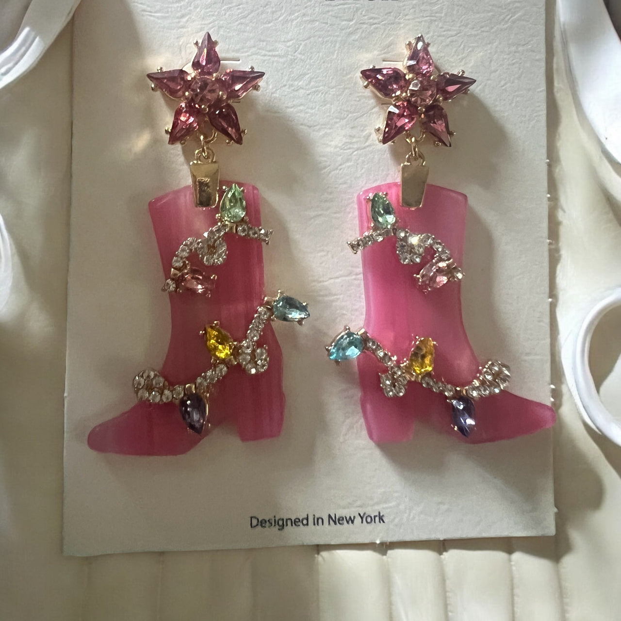 Cowboy Boots Earrings with Rhinestones