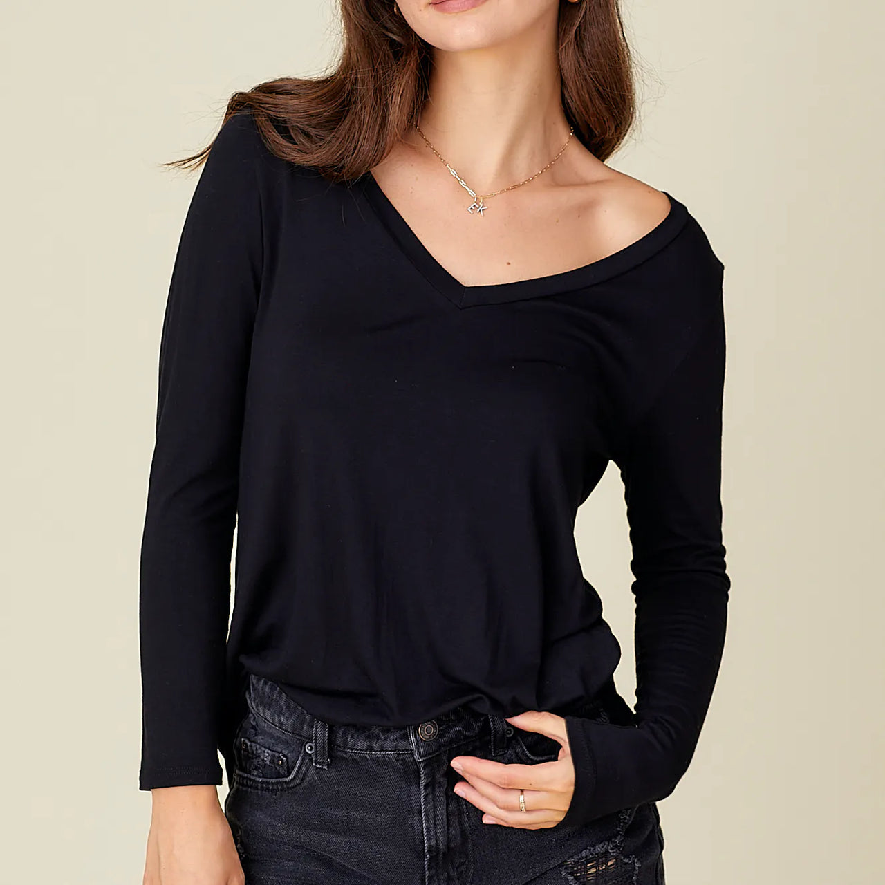 V Neck Long Sleeve Top-FINAL SALE