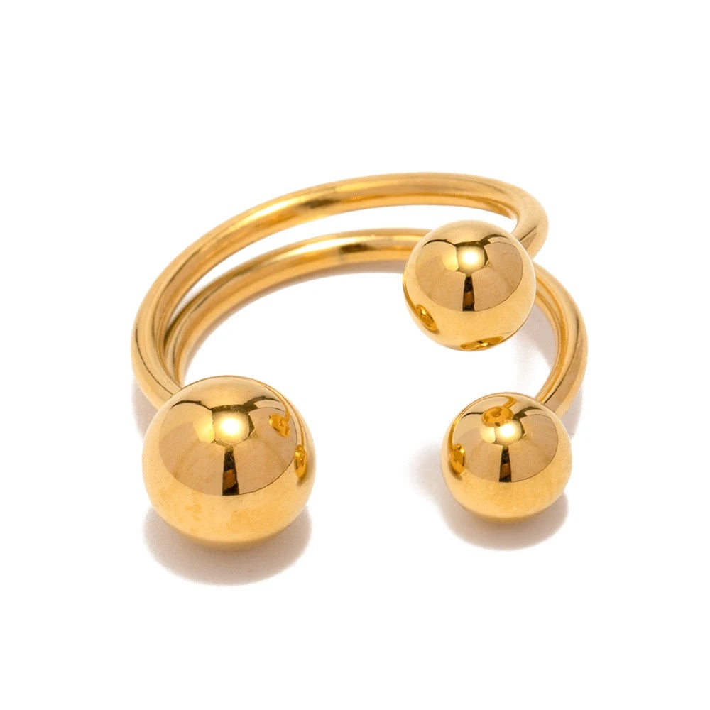 Layered Three Ball 18K Gold Plated Minimalist Ring