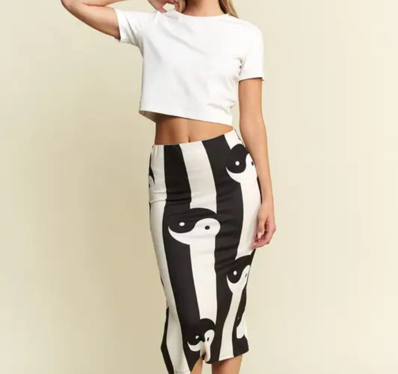 Yin Yang High Waist Midi Skirt