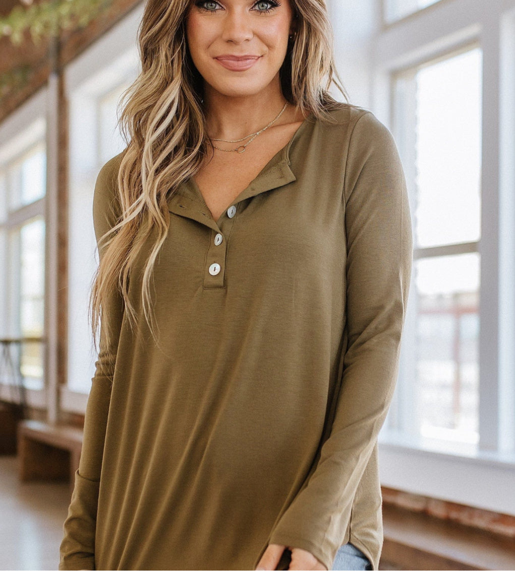 Zenana Olive Full Sleeve Top - FINAL SALE