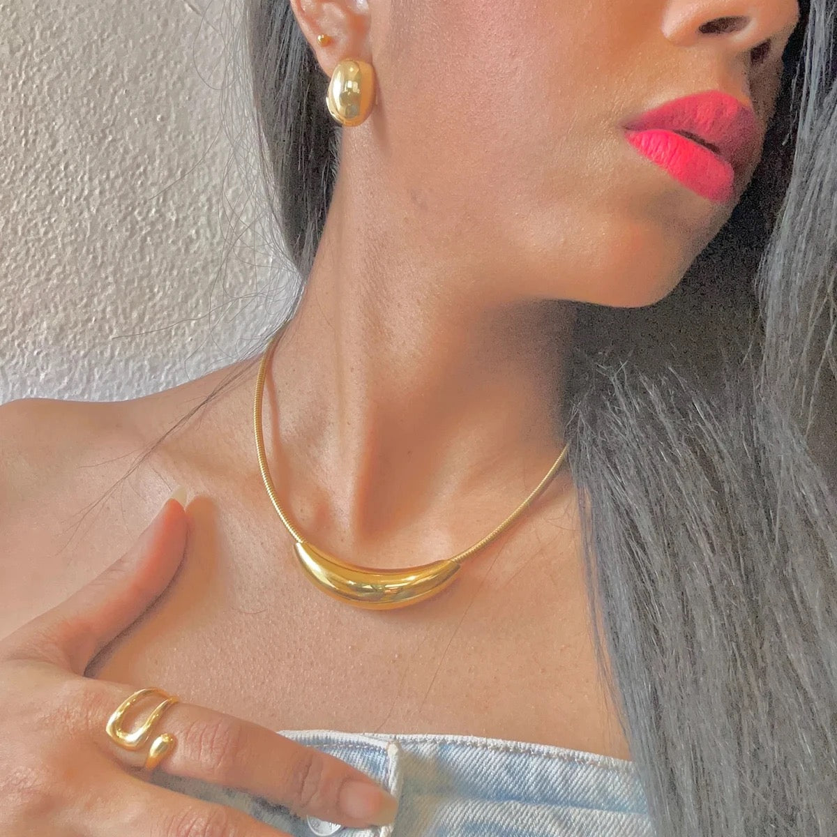 Tube Pendant 18K Gold Plated Snake Chain Necklace