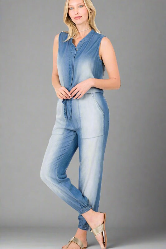 Chambray Sleeveless Jumpsuit-FINAL SALE