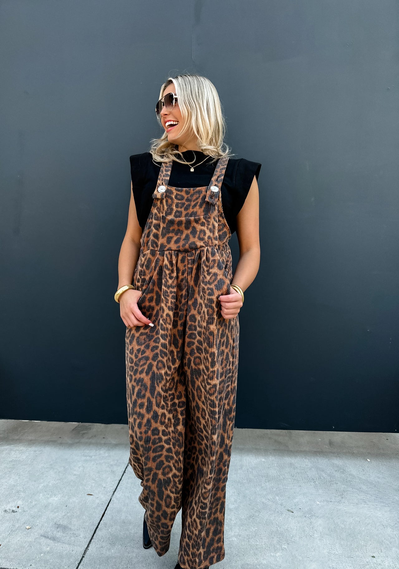 Animal Print Ribbed Overalls - Plus Size