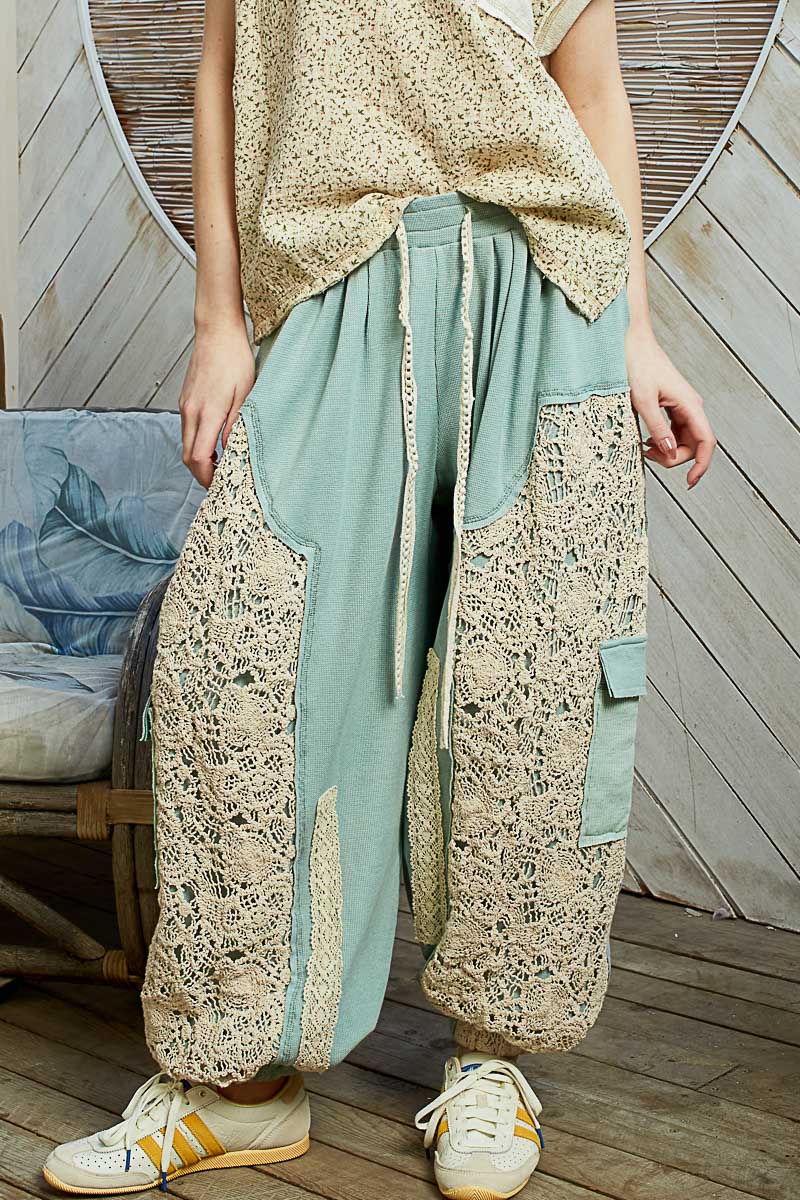POL Crochet Mix Thermal Knit Solid Joggers