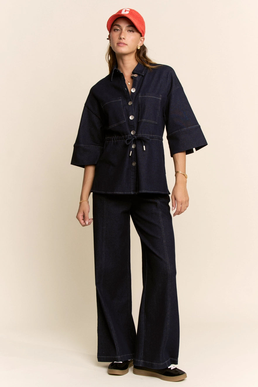 Dark Wash Denim Shirt Relaxed Pant Set