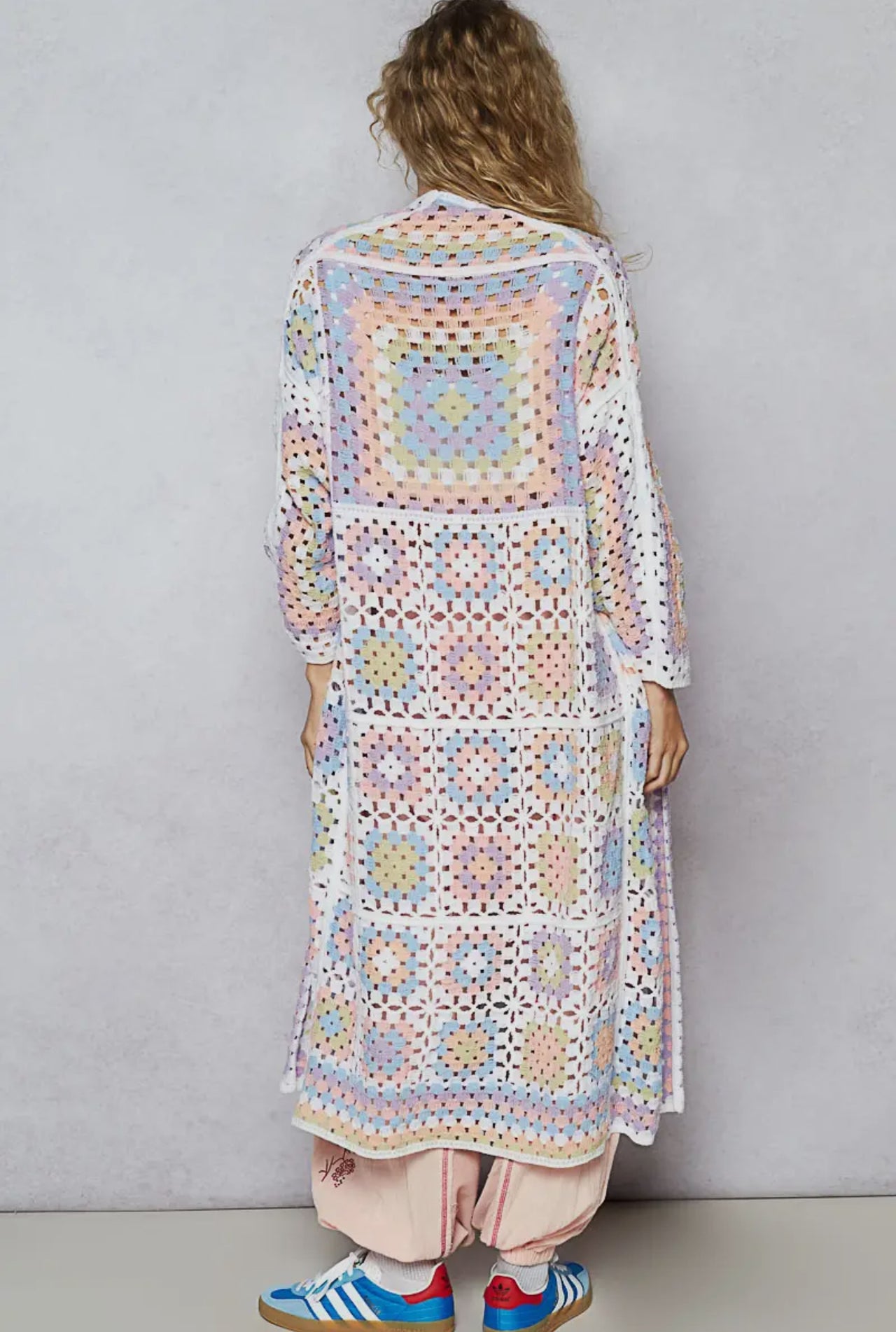 POL Long Sleeve Crochet Cardigan Pastel-One Size-Fits up to L/XL