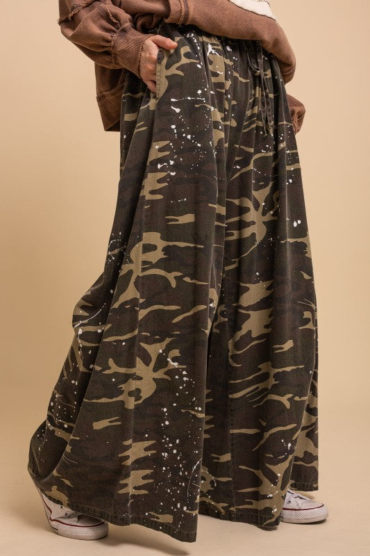 Washed Paint Splatter Camouflage Wide Leg Pants
Relaxed Fit