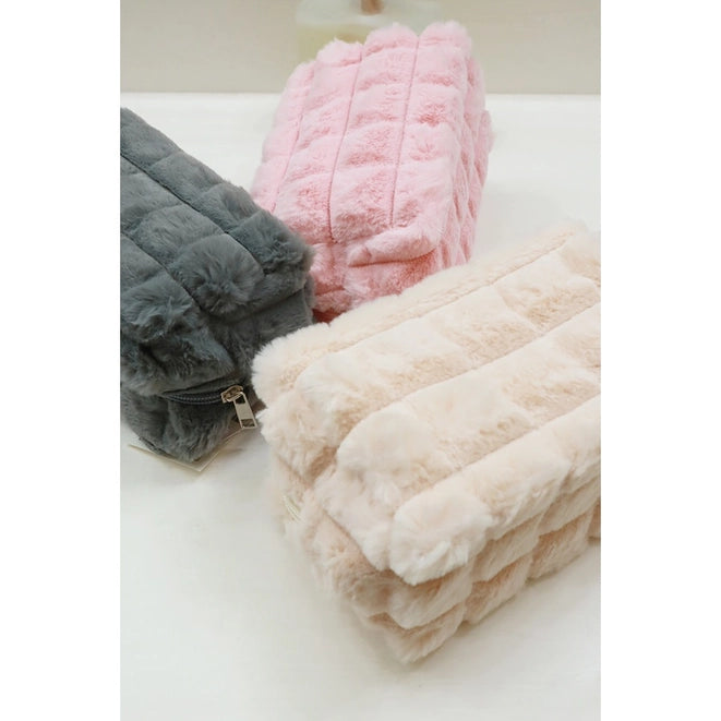 Faux Fur Quilted Makeup Bag