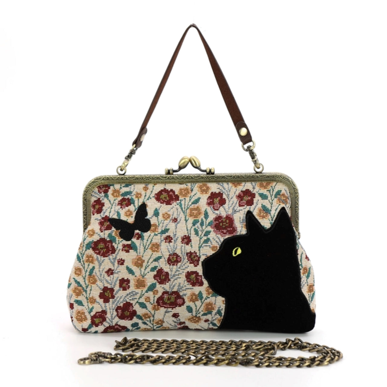 PRE ORDER - Embroidered Floral Cat Kiss lock Frame Bag