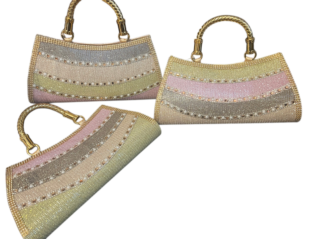 Pastel Shimmer Moon Shaped Bag w/Crossbody Gold Strap