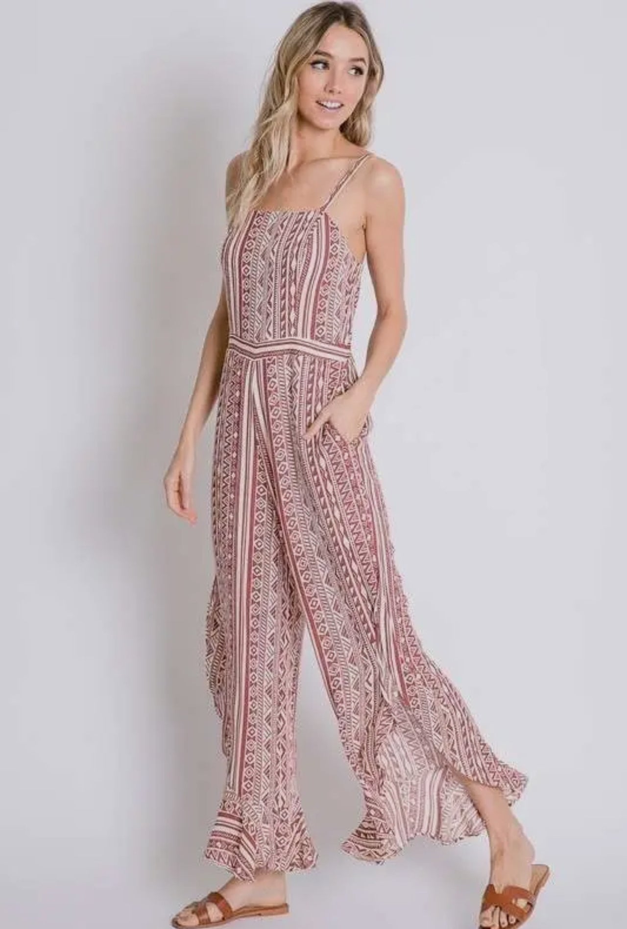 Tribal Print Stripe Wide Leg Jumpsuit