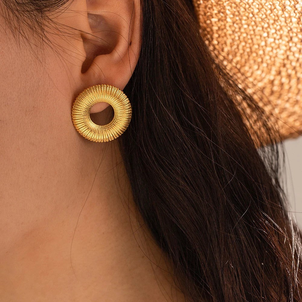 Hollow Circle 18K Gold Plated Earrings